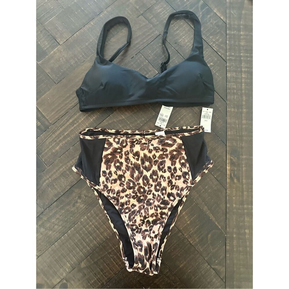 Aerie American Eagle Black and Brown Cheetah Print Bikini Size Small
